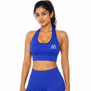 Sujetador deportivo azul con espalda cruzada para mujer |   Top Deportivo de Alta Sujeción, Resistente al Viento, para Gimnasio, Yoga, Fitness, con Logotipo Frontal Personalizado, Venta al Por Mayor - Product Image 1