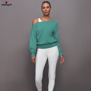 สเวตเชิ้ตพิมพ์ลายแนวสตรีทสเวตเชิ้ตคอปาดไหล่ผ้าคอตตอนโพลีเอสเตอร์ปักลาย - Product Image 4