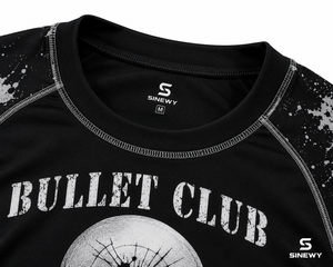 เสื้อรัดกล้ามเนื้อ SINEWY Bullet Club สำหรับผู้ชาย แบบเข้ารูป แขนยาว ระบายเหงื่อได้ดี สีดำ พิมพ์ลายแบบ Sublimation - Product Image 5