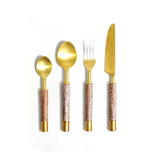 New Arrival Elegant Design Indian Suppliers Flatware Modern Metal Wedding Decorative <b>Gold</b> Plated Handle <b>Cutlery</b> <b>Set</b> for Food - Product Image 5