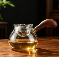 Infuseur à thé en verre avec poignée en bois de 500 ml, filtre intégré, tasse à café en verre soufflé à la main, tasse à café turque, idéal pour la maison et le travail