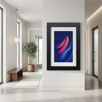 Cadre photo vertical abstrait néon tourbillonnant en bois noir avec passe-partout blanc, peinture créative à pinceaux, écologique, à changement de couleur