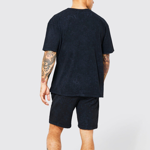 Logotipo personalizado de alta calidad de los hombres de lavado ácido corto Sets/Nuevo diseño de fabricación superior de color sólido de todos los tamaños de dos piezas Set - Product Image 2