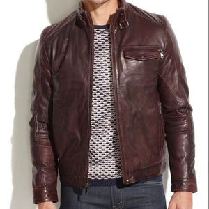 Veste en cuir vintage élégante avec doublure en toile de coton, fermeture éclair, pour homme et femme, à capuche, respirante et coupe-vent, décontractée pour l'hiver - Product Image 1