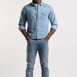 Denim d'hiver de grande taille, nouveau design décontracté, T-shirt imprimé de couleur unie, à la mode, pour hommes, chemises en jean - Product Image 1