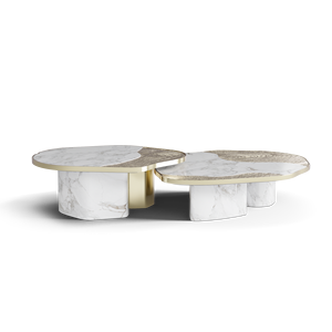 Ophelia Calacatta Marble and Gold Nesting Center <b>Table</b> Durable Contemporary Living Room Furniture <b>Square</b> <b>Side</b> <b>Table</b> - Product Image 1