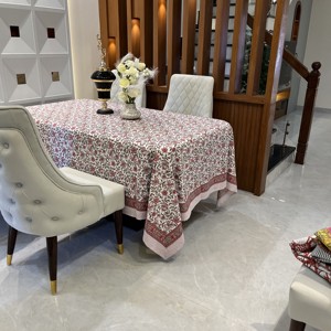 Rose pâle, nappe en tissu imprimée de bloc de main indien floral vert, couverture de table en tissu artisanal, cadeaux de fête de mariage de Noël - Product Image 2