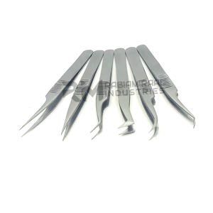 RMI personnalisé argent Fiber pointe Extensions de cils pince à épiler ensemble argent haute qualité acier inoxydable cils pince à épiler outils de maquillage - Product Image 5
