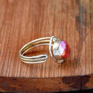 Bague Rose Huître Turquoise Pierre Ronde Argent Sterling 925 Deux Tons Dahlia Bague De Mariage Dainty Cadeau Bijoux - Product Image 4