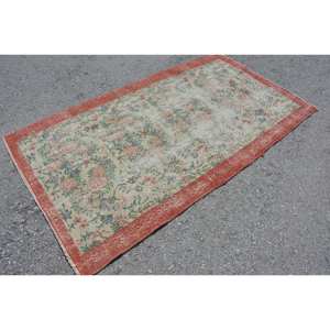 Alfombra turca Vintage Rectángulo grande 3,6X6,6 pies Clásico Rojo Beige Patrón de retazos abstracto Látex de lana para uso en el pasillo de adolescentes - Product Image 4