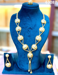 Elegant Geometric Choker with Tiered Globe Bead Pendant Long <b>Chain</b> Drop <b>Earrings</b> Matching Ring 63083 - Product Image 4