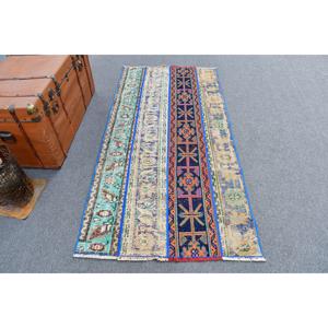 Alfombra Decorativa Vintage, Alfombra Turca de 3.1x6.4 pies, Alfombra de Lana Ikat Azul - Product Image 1