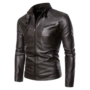 Regular Length Stand Best Selling <b>Men's</b> Vintage Leather <b>Jacket</b> Comfortable Fit Breathable Waterproof Quick Dry Solid Color - Product Image 2