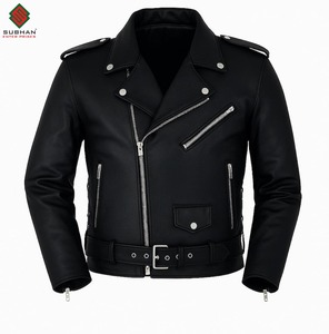Chaqueta de Motociclista Clásica de Cuero Negro Sólido para Hombre |   Chaqueta de Invierno Estilo Motero Vintage con Cierre y Cuello Mao, Servicio OEM - Product Image 1
