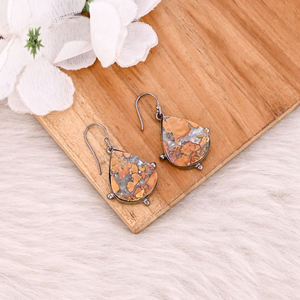 Malinga Jasper พลอยทองเหลืองห้อยต่างหูทำด้วยมือเครื่องประดับ Boho สีดำ ruthenium ครบรอบวันเกิดของขวัญสำหรับงานแต่งงาน - Product Image 3