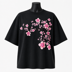 Camiseta Extra Grande de Algodón para Mujer, Diseño Premium con Estampado de Flores Rosadas, Top Moderno - Product Image 1