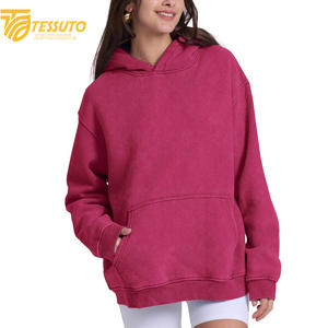 Vente en gros de sweats à capuche de haute qualité, couleur unie, avec impression de logo sur mesure, 100% coton, courts pour femmes - Product Image 2