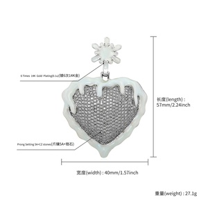 Hip Hop huile dégoulinant chandail lumineux coeur CZ pendentif glacé glace feu Design mode laiton plaqué or Zircon rappeur collier - Product Image 2
