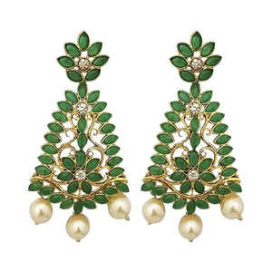 Boucles d'oreilles plaquées or Kriaa Green Kundan et pierre autrichienne Fine Jewelry-1309815 - Product Image 1