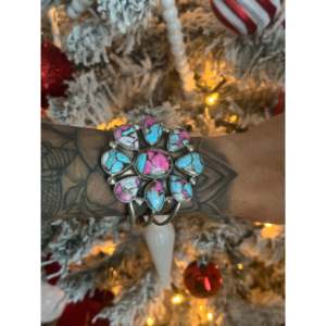 Gerildine James Fashion <b>Cuff</b> <b>Bracelet</b> Cotton Candy Dahlia & Sterling <b>Silver</b> Cluster Elegant & Stylish Accessory - Product Image 2
