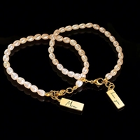 Regalo para el Día de la Madre, Certificación CE, Pulsera Personalizada con Colgante Cuadrado con Letra DIY, Grabado Láser con Perla
