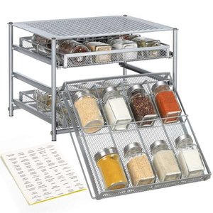 Support multifonctionnel de pot à épices de comptoir de cuisine de style américain en fer argenté à 3 niveaux support de rangement empilable amovible ustensiles de cuisine - Product Image 2