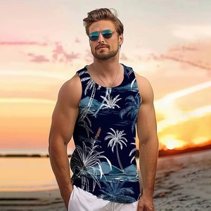 Chaleco de hombre con estampado de playa Hawaiana de verano cómodo transpirable para deportes diarios Fitness Top Street Fashion Tank Top - Product Image 3