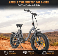 Bicicletta elettrica pieghevole Vakole Y20 Pro con pneumatici fat da 20x4.0, per lunghe distanze, bici elettrica pieghevole multiuso.