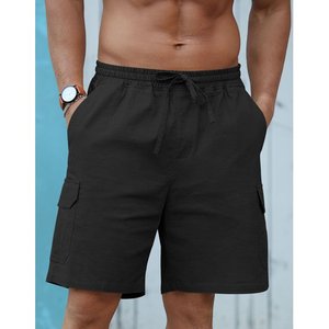 Pantalones cortos de algodón 100% de verano para hombre, pantalones cortos deportivos sólidos suaves hasta la rodilla para correr, logotipo personalizado, cordón suelto - Product Image 1