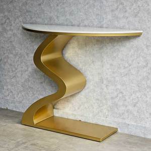 Wave-shaped Modern Luxury Marble <b>Console</b> Table 120x30x85cm with Stone Top and Iron Legs (CST058) - Product Image 6