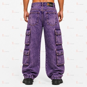 Wholesale Men's Denim <b>Cargo</b> Jeans Custom Logo Multi Pocket Casual Pants Utility Workwear <b>Trousers</b> Relaxed Fit Streetwear Private - Product Image 4