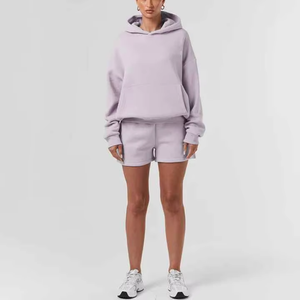 ชุดเซ็ตเสื้อฮู้ดดี้และกางเกงขาสั้นเหนือเข่าสำหรับผู้หญิง ทรงปกติ ผ้าแคนวาสเนื้อแน่น ระบายอากาศได้ดี สวมใส่สบาย เหมาะสำหรับฤดูร้อน - Product Image 3