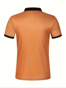 Men's <b>Orange</b> Black Color Blocked Striped Short Sleeve <b>Polo</b> Shirt With Pocket Casual Style Regular Fit - Product Image 2