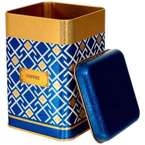 Caja de lata cuadrada de fondo azul de almacenamiento decorativo de 1,7 L con tapa deslizante 105x105x160mm diseño de patrón sin costuras Líneas geométricas - Product Image 2