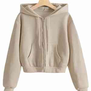 <b>Women's</b> Oversized Crop <b>Top</b> Hoodie with Front Custom DTG Logo <b>Fleece</b> Lined Winter Streetwear Hooded Collar - Product Image 1