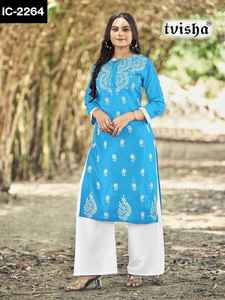 Rayon Kurtis de créateur pour femme avec une belle broderie, options de taille plus prêtes à l'emploi pour les tenues de fête - Product Image 5