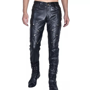 กางเกงหนัง PU ของผู้ชาย,กางเกงหนังสีพื้นมีซิปเอวสูงเสื้อผ้าแฟชั่นฤดูใบไม้ร่วงฤดูหนาวผลิตจากหนังปากีสถาน - Product Image 5