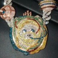 ICEDJEWELZ PT0203 Pendentif Hip Hop Personnalisé en Argent Sterling 925 Plaqué Or avec Moissanite Qualité VVS, 250gr, pour Fête, Micro