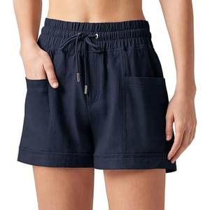 Women's Bermuda Shorts Casual Summer Breathable Quick Dry 100% Cotton Elastic Mid Waist <b>Drawstring</b> Comfy Pull-On Lightweight - Product Image 3