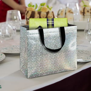 <b>Silver</b> Holographic Glitter Non Woven Reusable Tote <b>Bag</b> | Waterproof Moisture Proof Digital Printing Custom Logo Hand Length <b>Bag</b> - Product Image 2