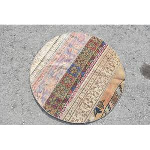 Alfombra clásica de lana turca Vintage Beige de 3x3 pies, diseño de retazos hecho a mano, pasillo Rectangular de látex para estilo elegante para cabecera - Product Image 2