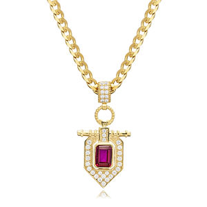 Rubí CZ diseño Popular Gourmet cadena plata encanto collar hecho a mano venta al por Mayor turco 925 joyería fina - Product Image 1