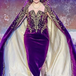 2024 violet Karakou Caftan robe avec broderie travail velours châle cristal verre perles stonesequence Dabka travail en soie - Product Image 1