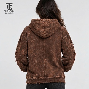 Premium <b>women</b>’s distressed <b>hoodie</b> featuring <b>soft</b> fabric, vintage fading, relaxed fit, and trendy worn details for modern - Product Image 3