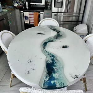 โต๊ะรับประทานอาหาร/กาแฟ ทำมือ ไม้กระถินเทศผสมเรซิ่น ดีไซน์หรูหราทันสมัย กันน้ำ เหมาะสำหรับห้องนั่งเล่น งานแต่งงาน ฉลองครบรอบแต่งงาน หรือเทศกาลดีวาลี - Product Image 1