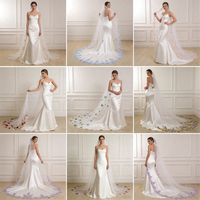 Velo de Novia de Encaje Floral 3D Colorido, Tul Suave Color Marfil, 3 Metros de Largo, Velos de Novia con Bordado de Flores Hechos a Mano