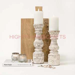 Bougeoir en bois de finition délavée blanche épaisse courte 5 pouces de bougeoirs debout de qualité supérieure de Noël - Product Image 5