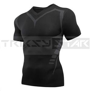 Camiseta de gimnasio de compresión de manga corta para hombre con estilo 100% algodón de secado rápido Ringer Running Top deportivo de punto para entrenamiento - Product Image 2