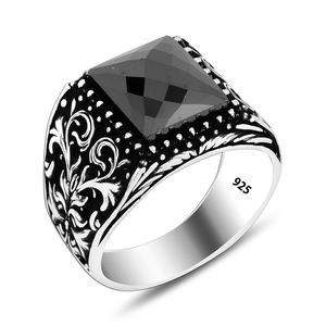 Bague en pierre noire brillante pour hommes, bijoux en argent 925, vente en gros, bague en argent pour hommes, tendance, Vintage, Fine - Product Image 2