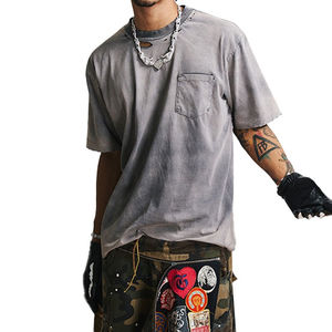 Camiseta desgastada con lavado ácido para hombre, manga corta con efecto desvanecido, cuello redondo, camiseta cuadrada recortada para hombre, personalización del servicio OEM - Product Image 6